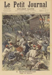 French troops fighting off an attack by Sakalava raiders in Madagascar